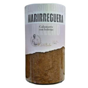 Conservas asturianas de calamares con boletus hechas por Maria Busta Rosales del Restaurante Eutimio de Lastres y perteneciente al Club de las Guisanderas especiales para rellenos de empanadas , cestas , lasañas , canelones