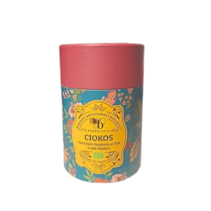 Galletas ecológicas de chocolate hechas en Italia con envase elegante de cartón y dibujos florales y vendidas en el Corte Inglés y tiendas especializadas y gourmet