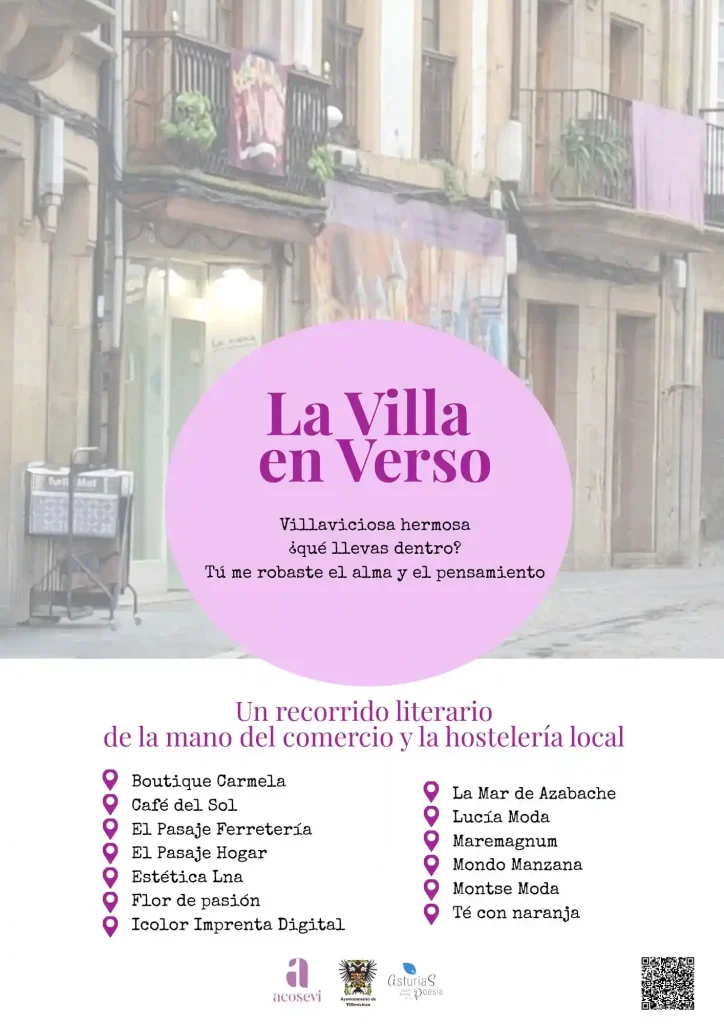 Cartel del evento La Villa en Verso por el Día Mundial de la Poesía en Villaviciosa, organizado por Acosevi.